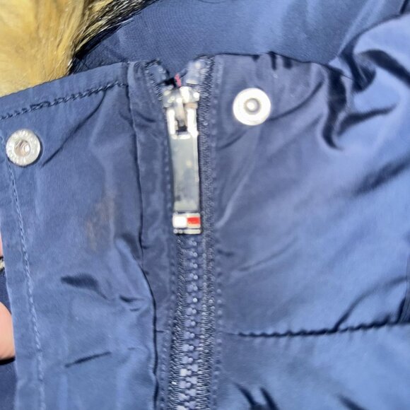 Tommy Hilfiger Coat Womens XS Navy Puffer Parka Faux Fur Hood Long Quilted Warm - Picture 4 of 10